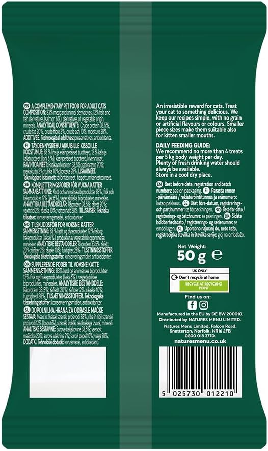 Natures Menu Meaty Treats with Salmon for Cats 50g – Natural Grain-Free Cat Treats