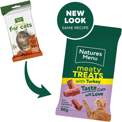 Natures Menu Meaty Treats with Turkey for Cats 50g – Natural Grain-Free Cat Treats