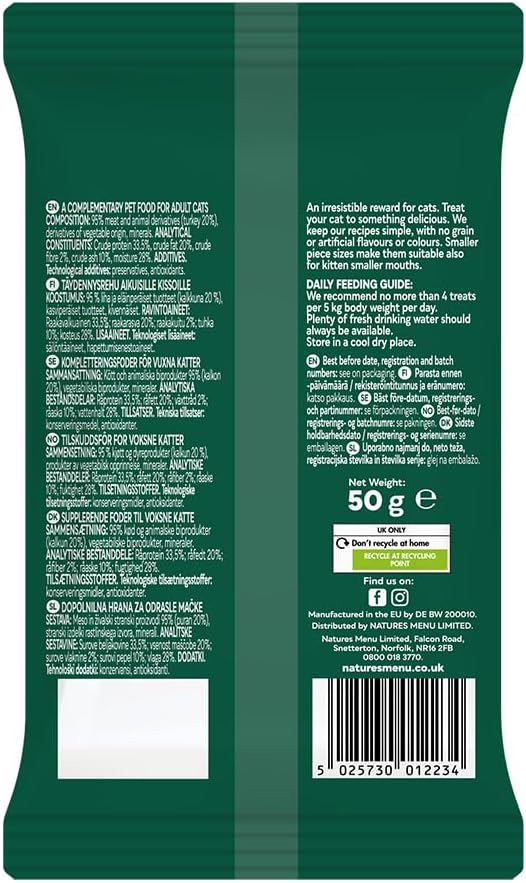 Natures Menu Meaty Treats with Turkey for Cats 50g – Natural Grain-Free Cat Treats