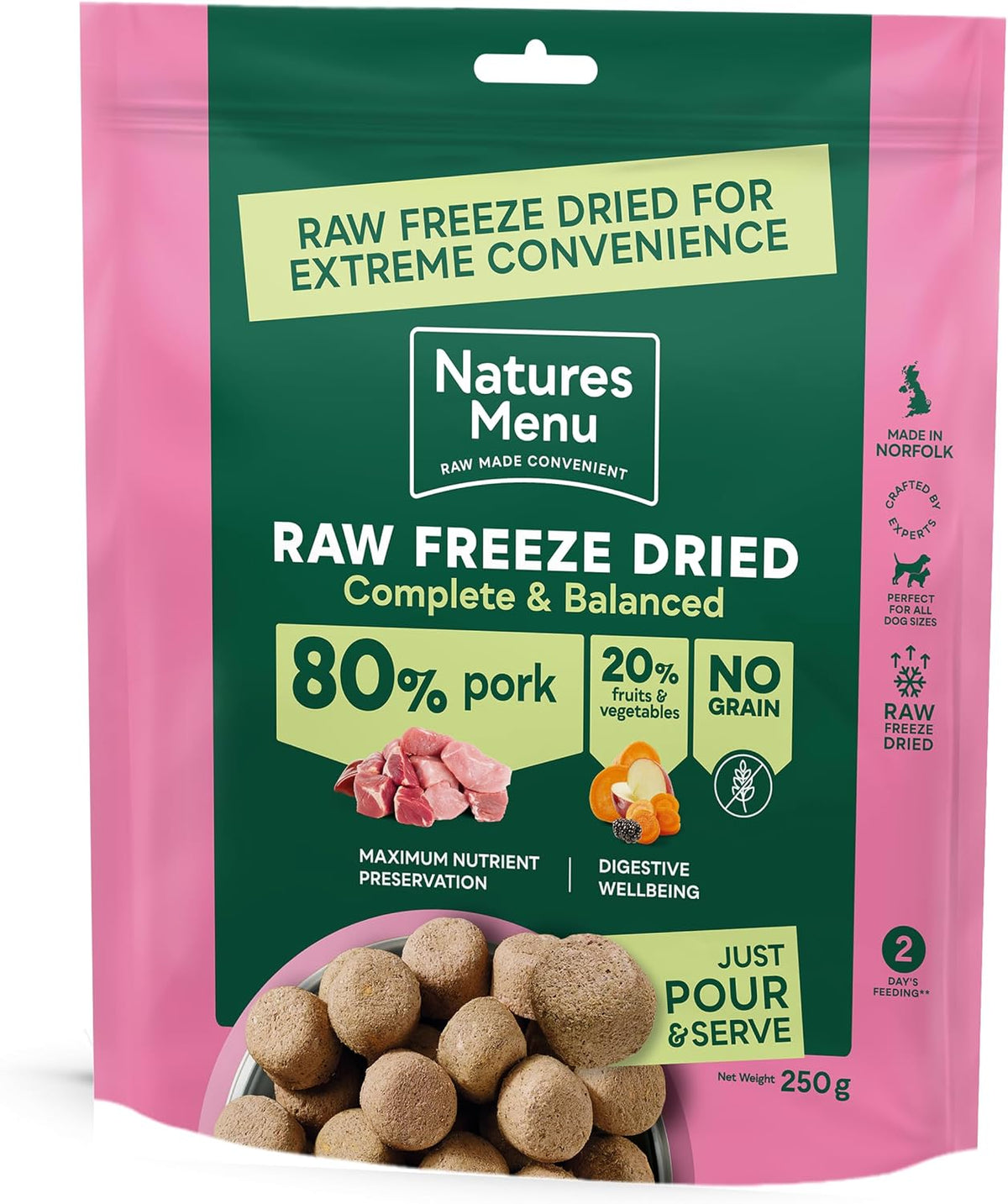 Natures Menu Raw Freeze Dried 80/20 Pork 250g