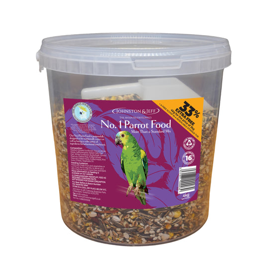 Johnston & Jeff No.1 Parrot Food Seed Mix With Scoop 4kg Tub