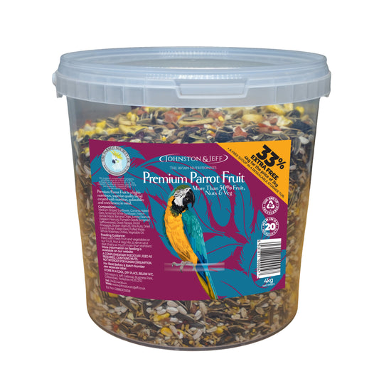 Johnston & Jeff Premium Parrot Fruit Seed Mix With Scoop 4kg Tub