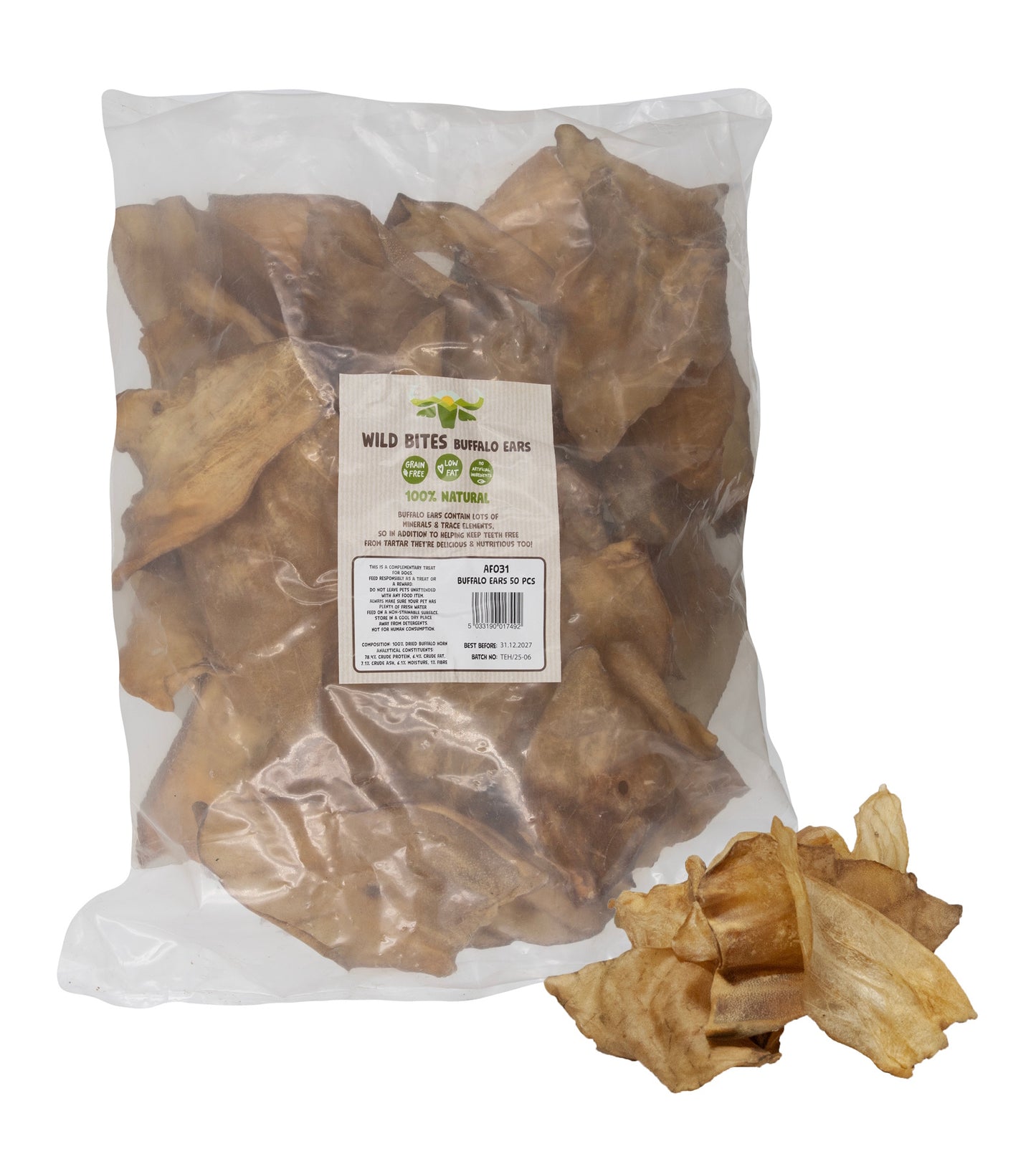 Wild Bites Natural Buffalo Ears Dog Chew Treats Bulk 50pcs