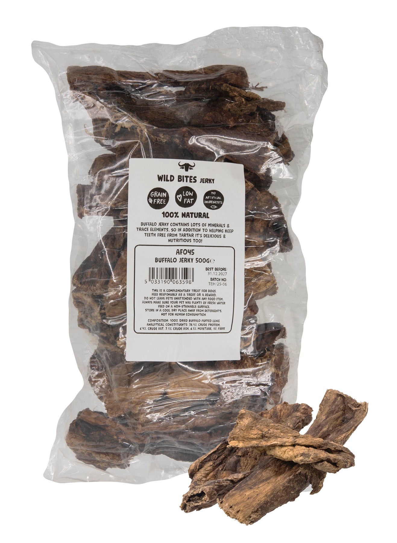 Wild Bites Natural Buffalo Jerky Dog Chew Treats 500g