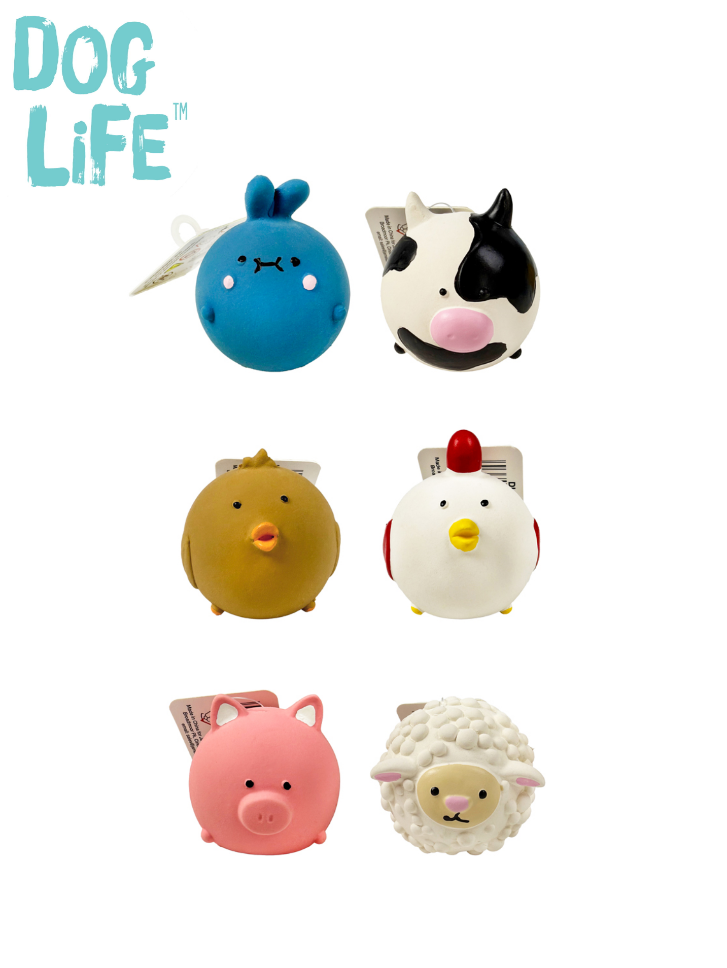 1x Dog Life Latex Farm Animal Ball Assorted Animals
