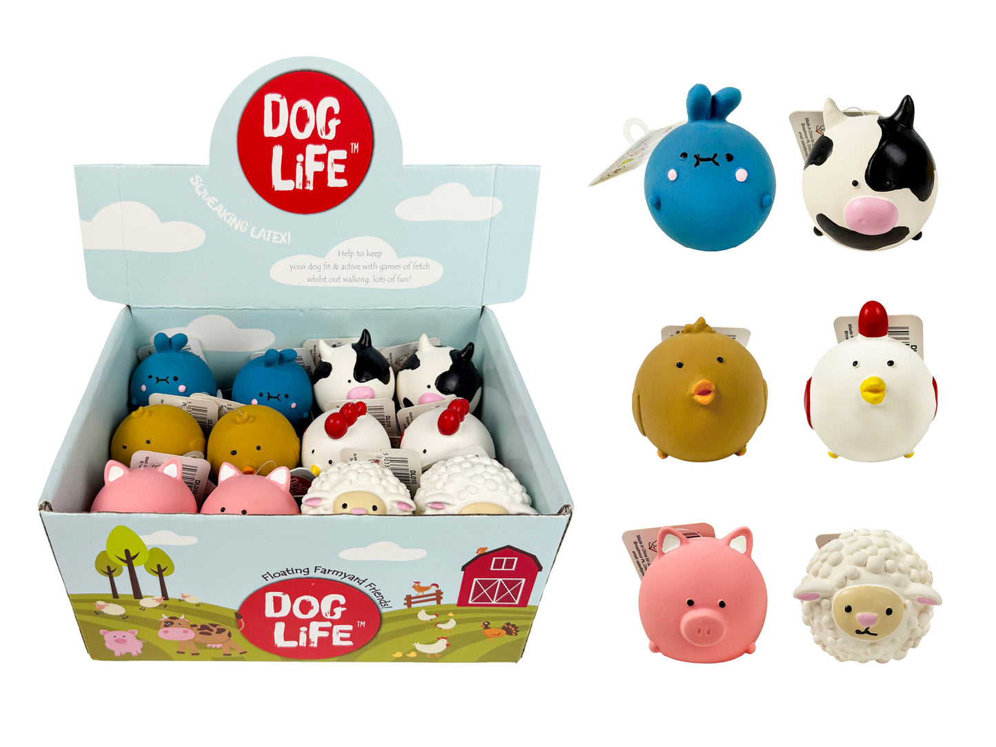 1x Dog Life Latex Farm Animal Ball Assorted Animals