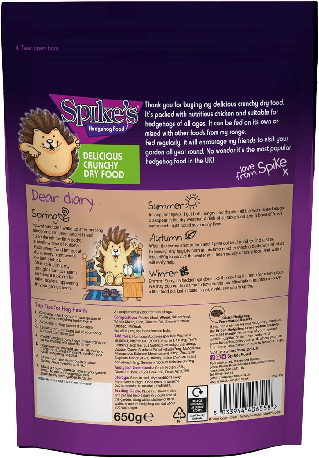 Spikes Dinner Crunchy Dry Hedgehog Food 650g
