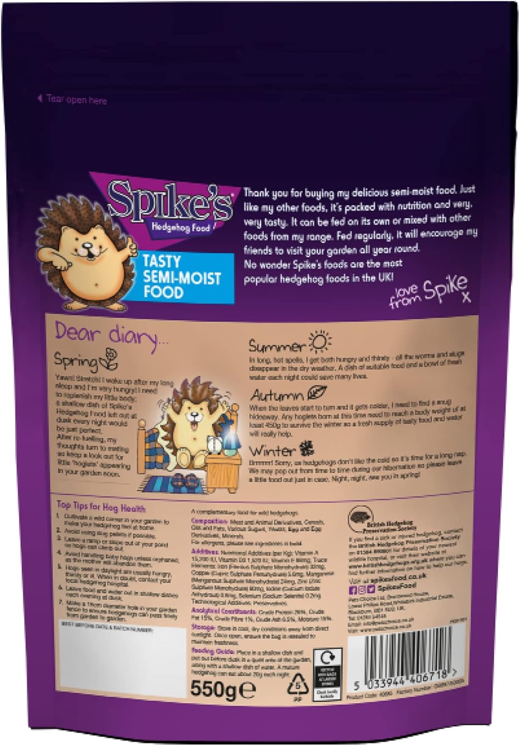 Spikes Tasty Semi-moist Hedgehog Food 550g