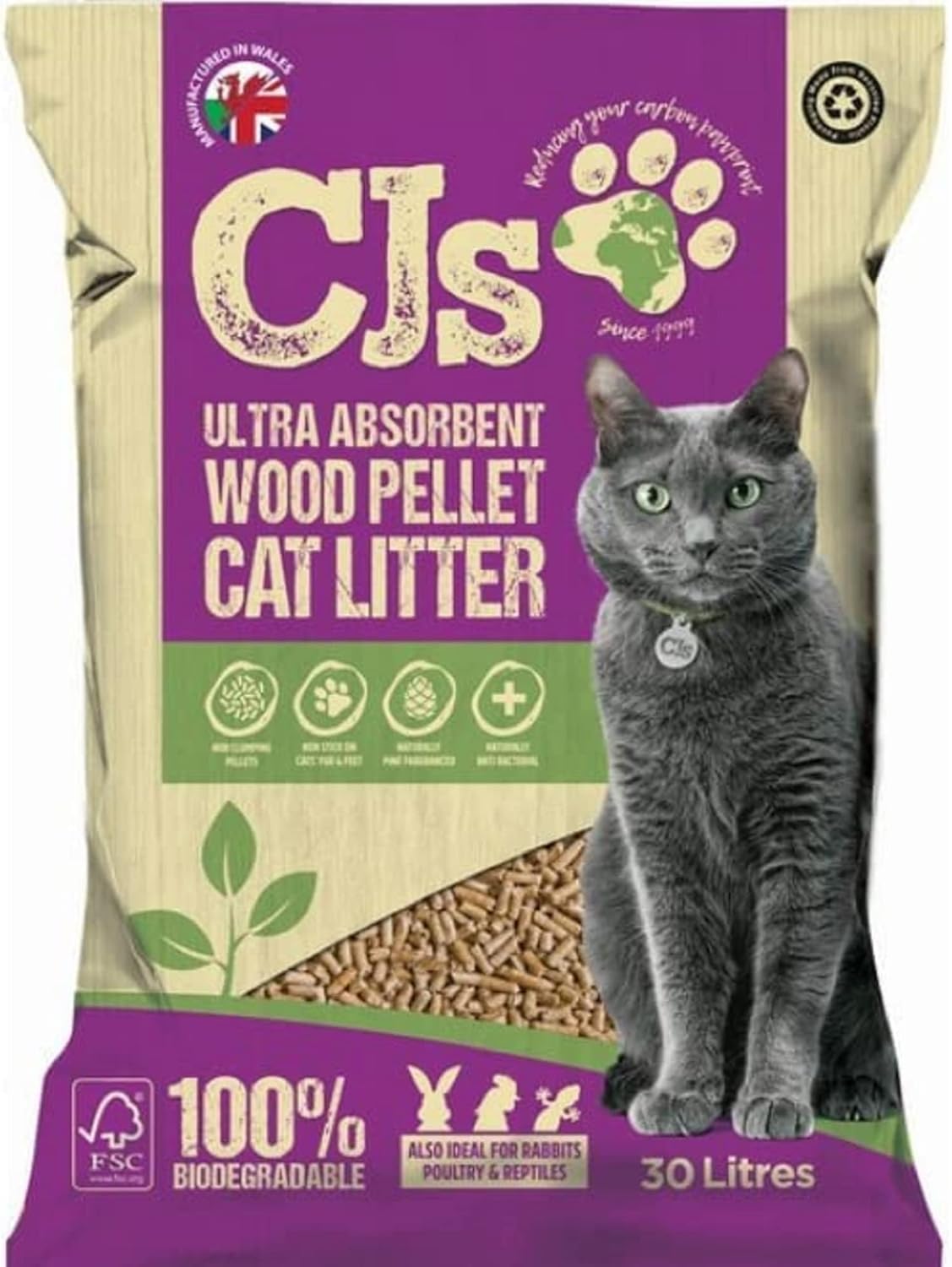 Cj's Wood Pellet Cat Litter 30Ltrs