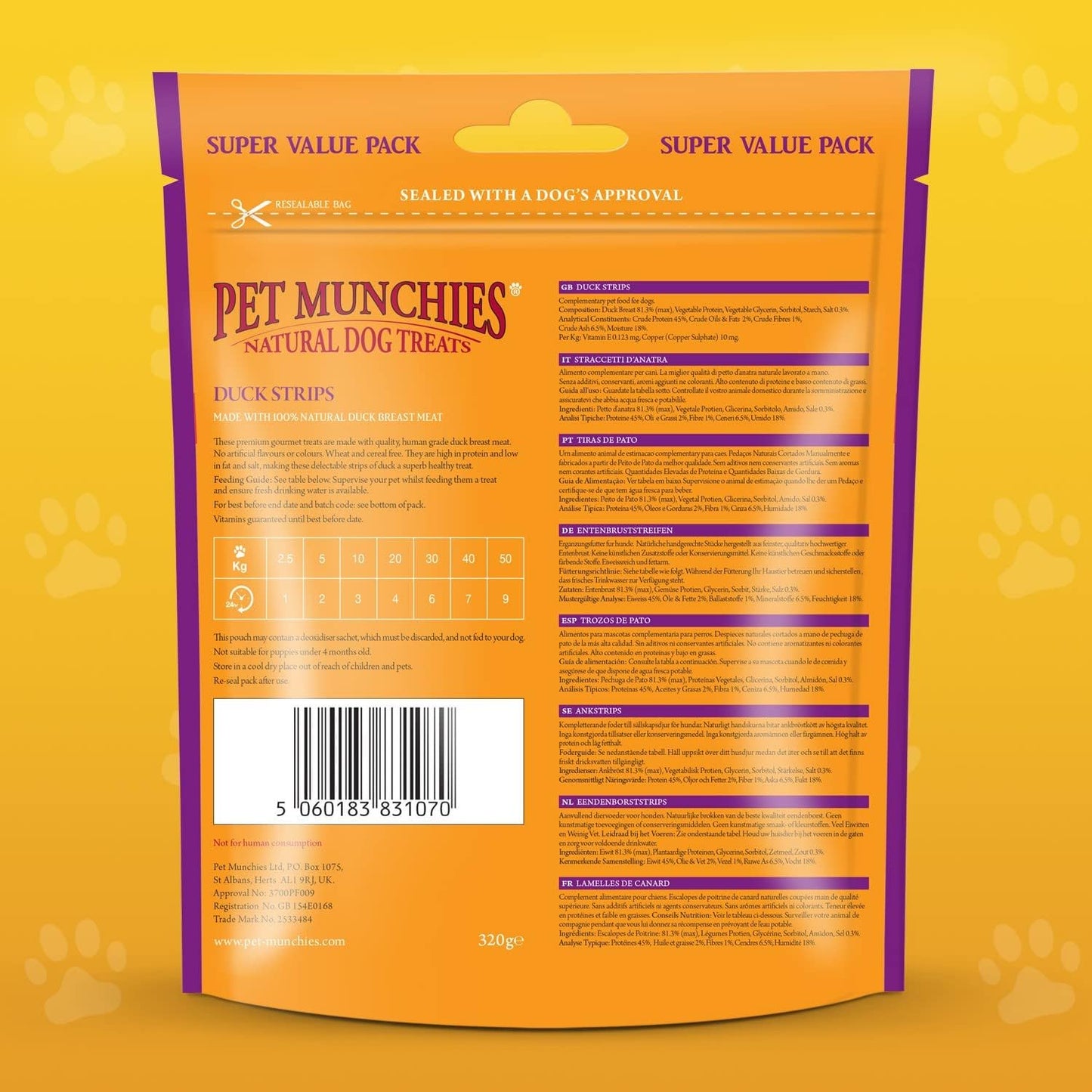 Pet Munchies Duck Strips 320g