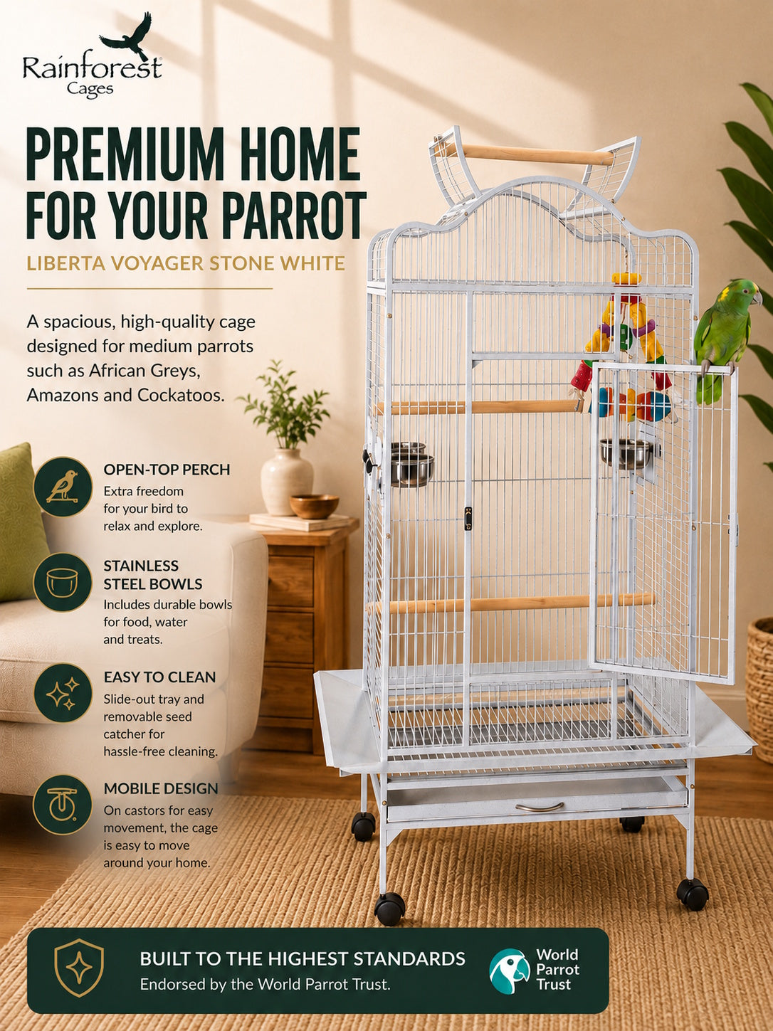 Liberta Voyager Large Bird Cage Stone On Castors