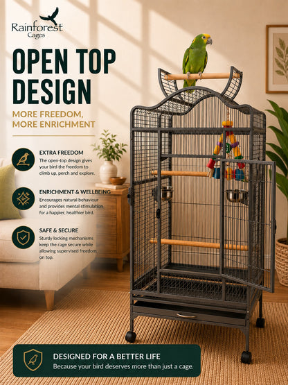 Liberta Voyager Large Bird Cage Antique Open Top Parrot Cage with Stand & Play Area