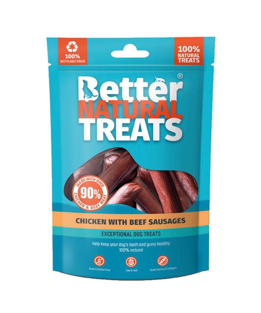 Better Natural Treats Chicken With Beef Sausages Dog Treats 1kg Bulk Bag