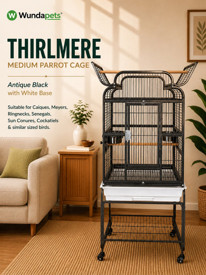 Wundapets Thirlmere Medium Parrot Cage Antique Black With White Base