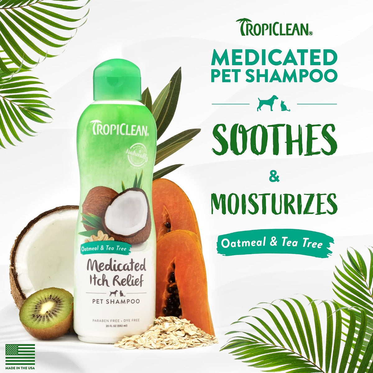 Tropiclean Oatmeal & Tea Tree Medicated Itch Relief Shampoo 355ml