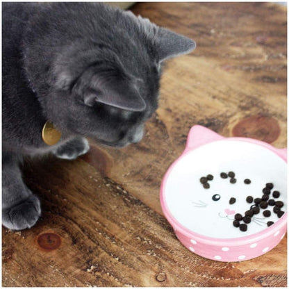 Pet Platter Polka Ceramic Cat Bowl Pink 300ml 5''