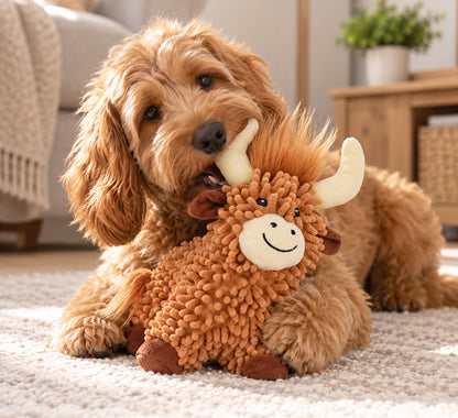 Happypet Highland Cow Floppy Squeaky Dog Toy