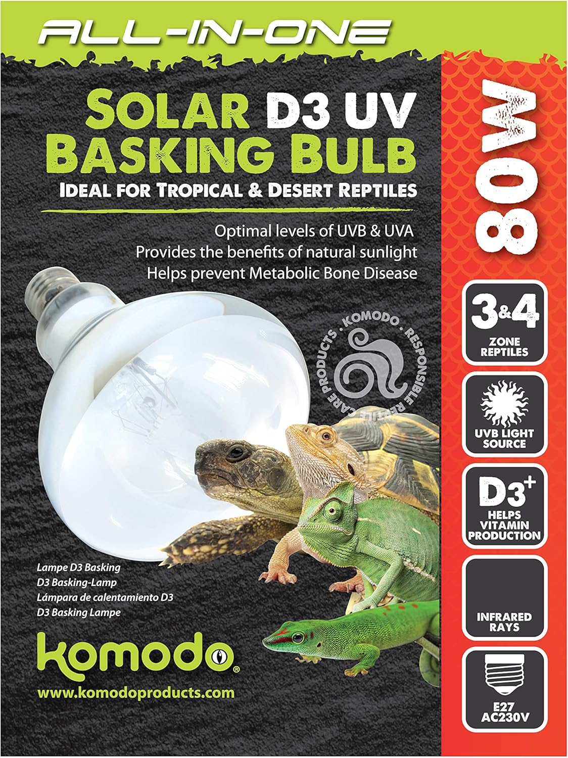 Komodo All In One Solar D3 Uv Basking Bulb 80w