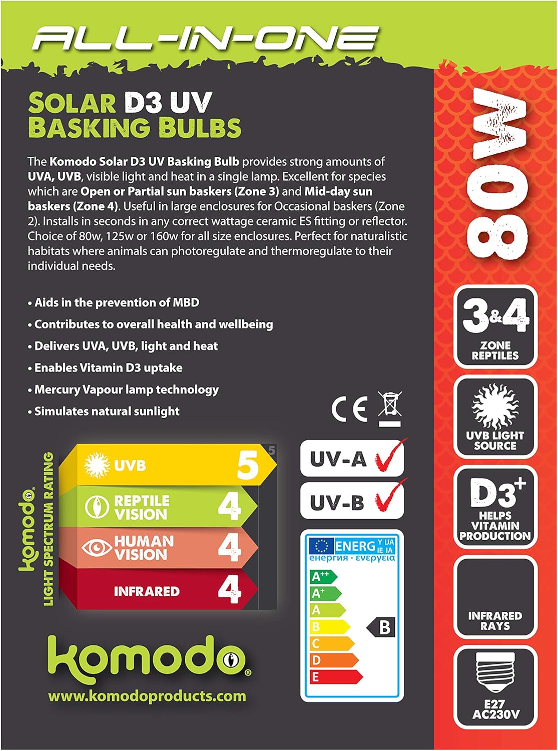 Komodo All In One Solar D3 Uv Basking Bulb 80w