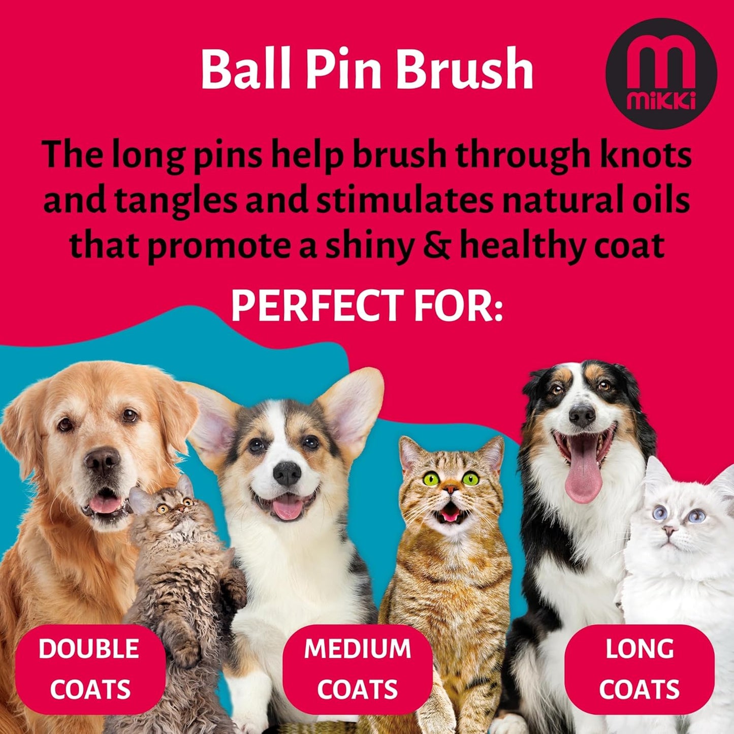 Mikki Ball Pin Brush Sensitive Skin Medium Coats