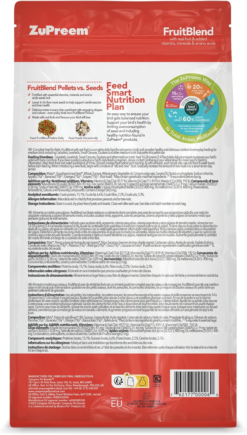 Zupreem FruitBlend Complete Cockatiel Food 1kg