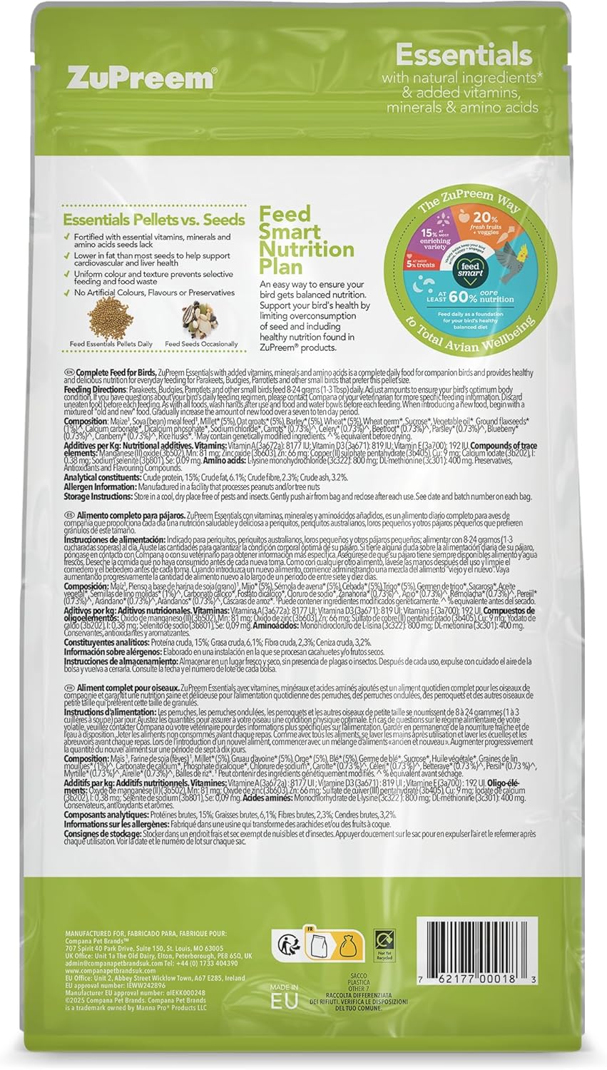 Zupreem Essentials Natural Complete Budgie Food 1kg