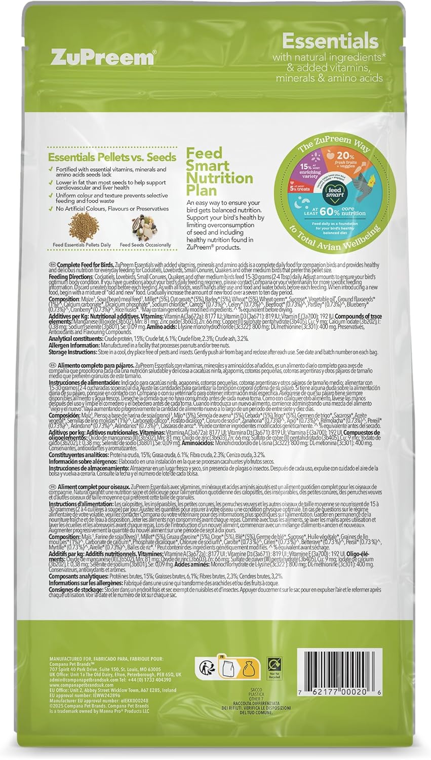 Zupreem Essentials Natural Complete Cockatiel Food 1kg