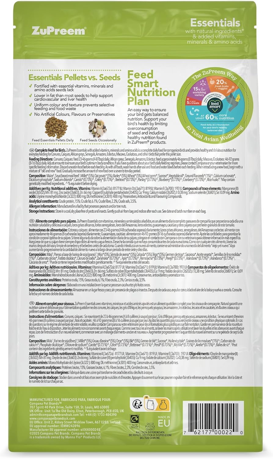 Zupreem Essentials Natural Complete Parrot Food 1.5kg