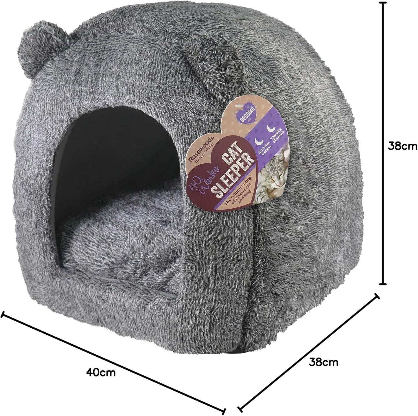 Rosewood Grey Teddy Bear Cat Bed Igloo