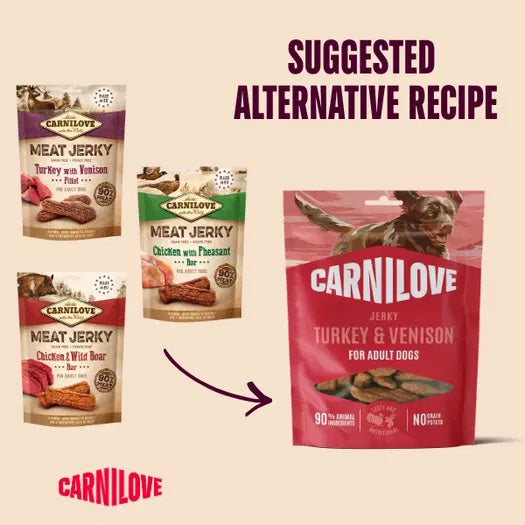 Carnilove Grain Free Jerky Turkey & Venison For Adult Dogs 100g