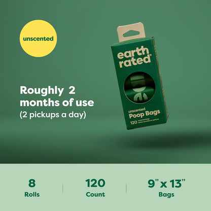 Earth Rated Unscented Poo Bags 120 Pack (8x15 Pack)