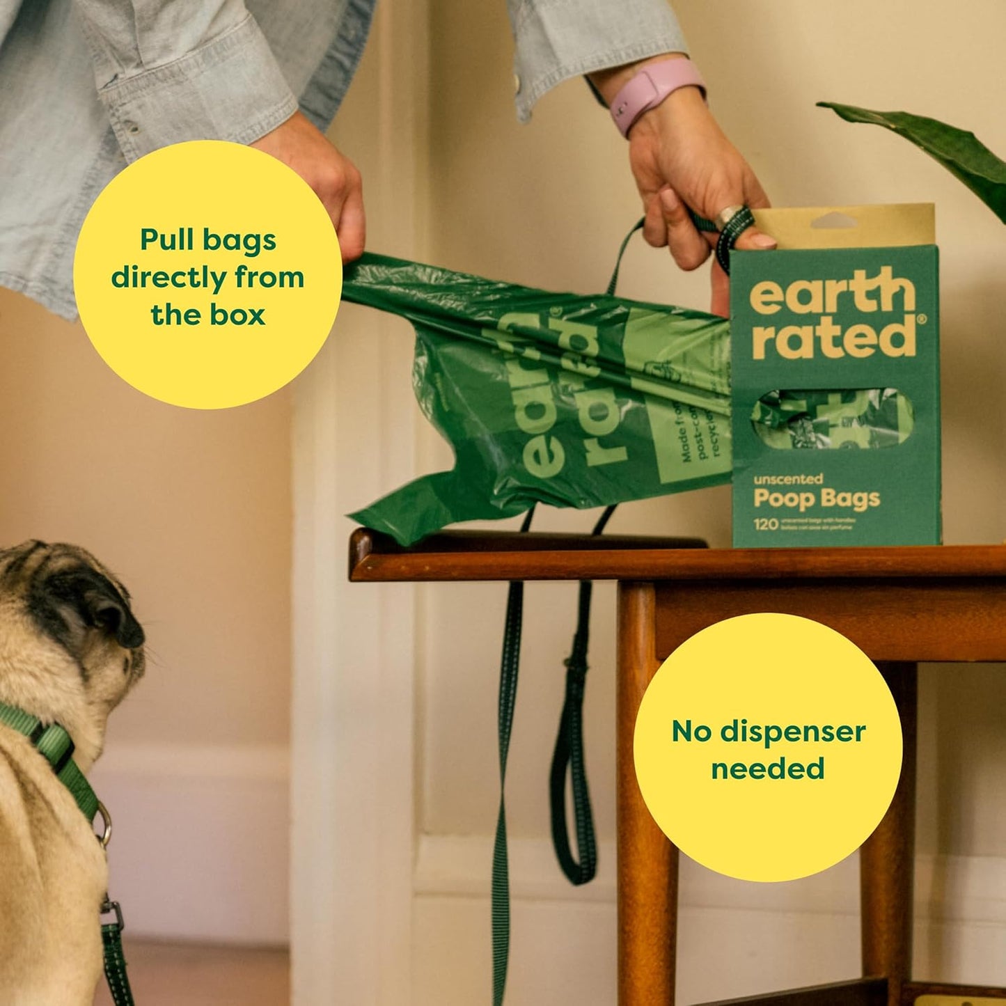 Earth Rated Unscented Poop Bags With Tie Handles 120 Pack