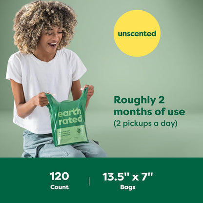 Earth Rated Unscented Poop Bags With Tie Handles 120 Pack