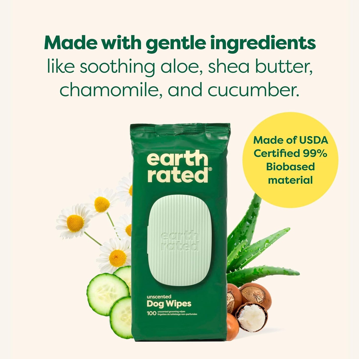 Earth Rated Unscented Pet Grooming Wipes 100 Pack