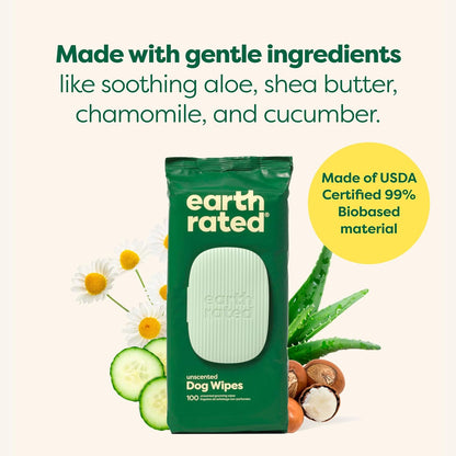 Earth Rated Unscented Pet Grooming Wipes 100 Pack