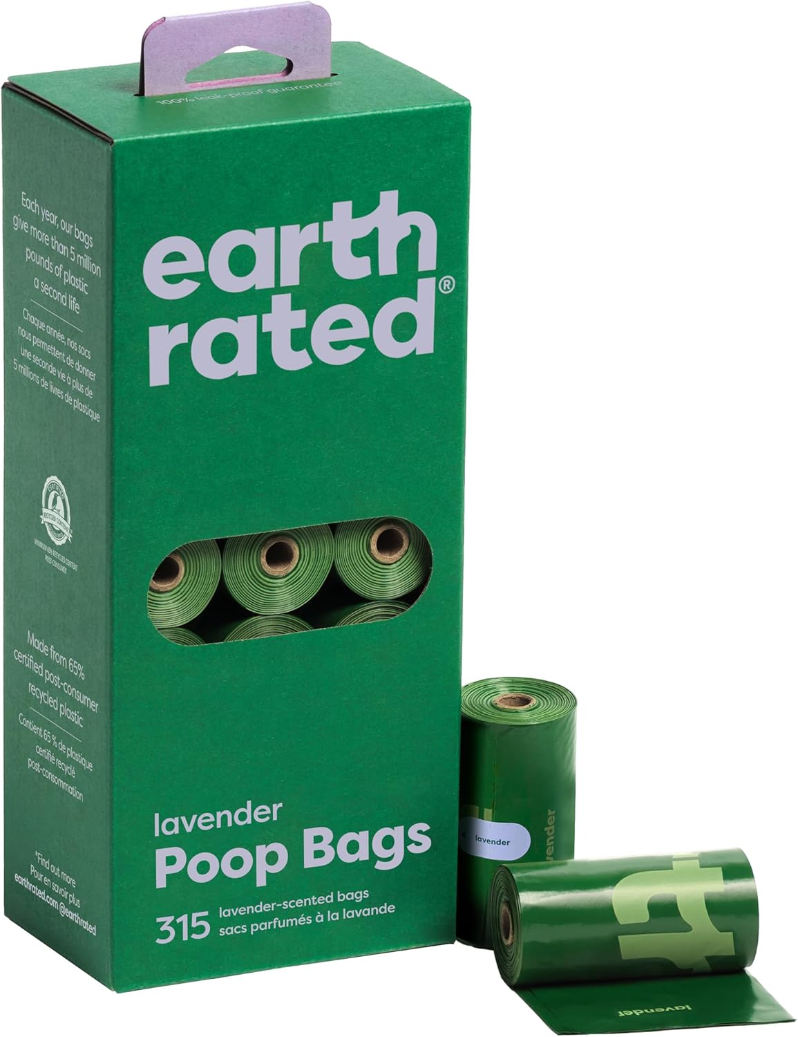 Earth Rated Lavender Scented Poo Bags Refill Rolls 315 Pack (21x15 Pack)