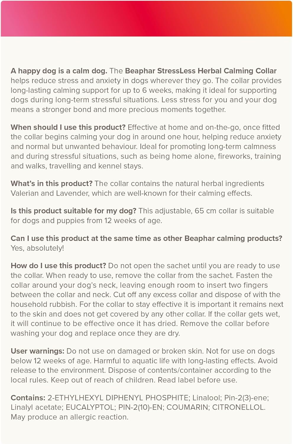 Beaphar Stressless Herbal Calming Collar For Dogs & Puppies 6 Weeks Cover