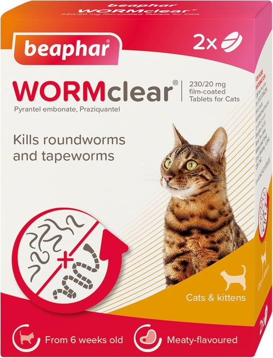 Beaphar WORMclear Cat Worming Tablets 2 Pack All-in-One Roundworm & Tapeworm Treatment