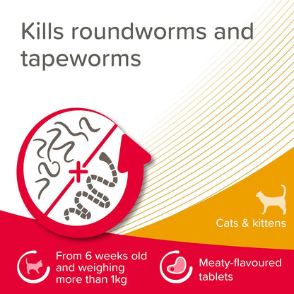 Beaphar WORMclear Cat Worming Tablets 2 Pack All-in-One Roundworm & Tapeworm Treatment