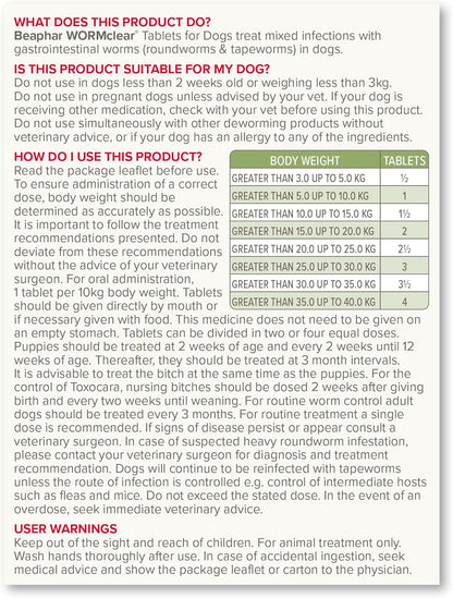 Beaphar Wormclear Dogs Up To 40kg 4 Tablets