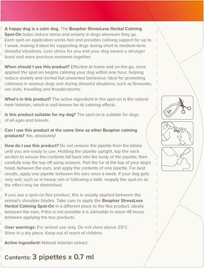 Beaphar Stressless Herbal Calming Spot-On For Dogs & Puppies 3 Weeks Cover