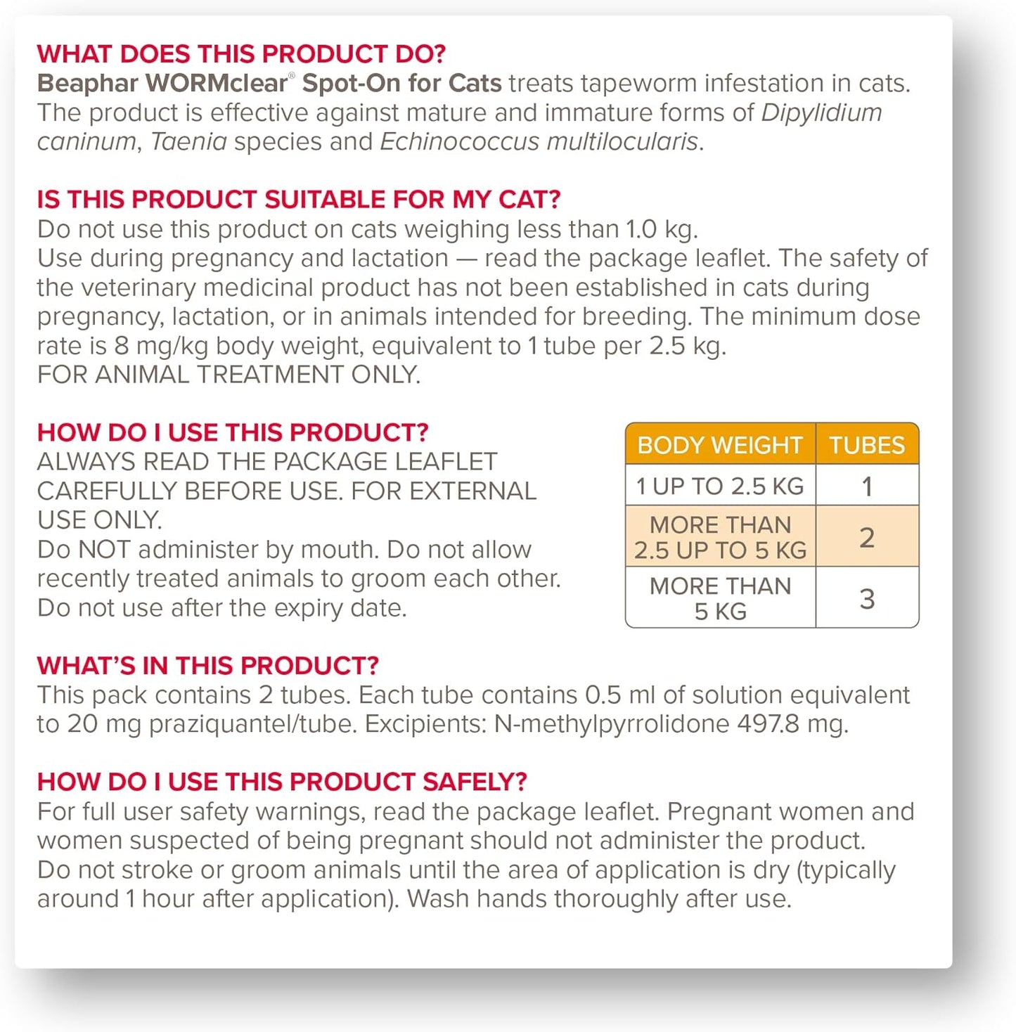 Beaphar Worm Clear Cat Spot On Treatment 2 Tubes