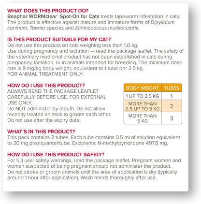 Beaphar Worm Clear Cat Spot On Treatment 2 Tubes