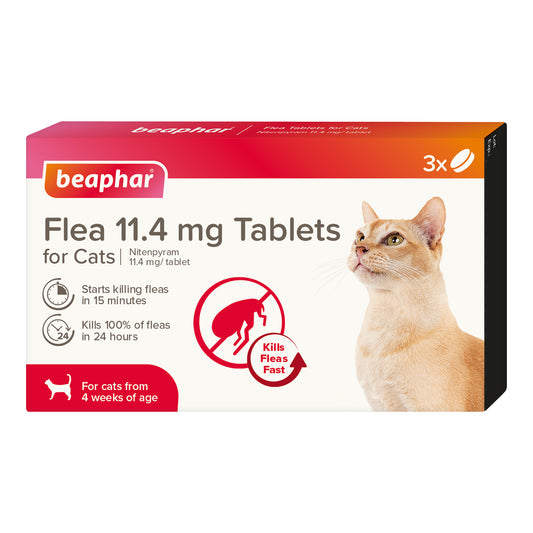 Beaphar Flea 11.4mg Tablets For Cats 3 Tablets, Fast Acting Kills Fleas Within 24hours