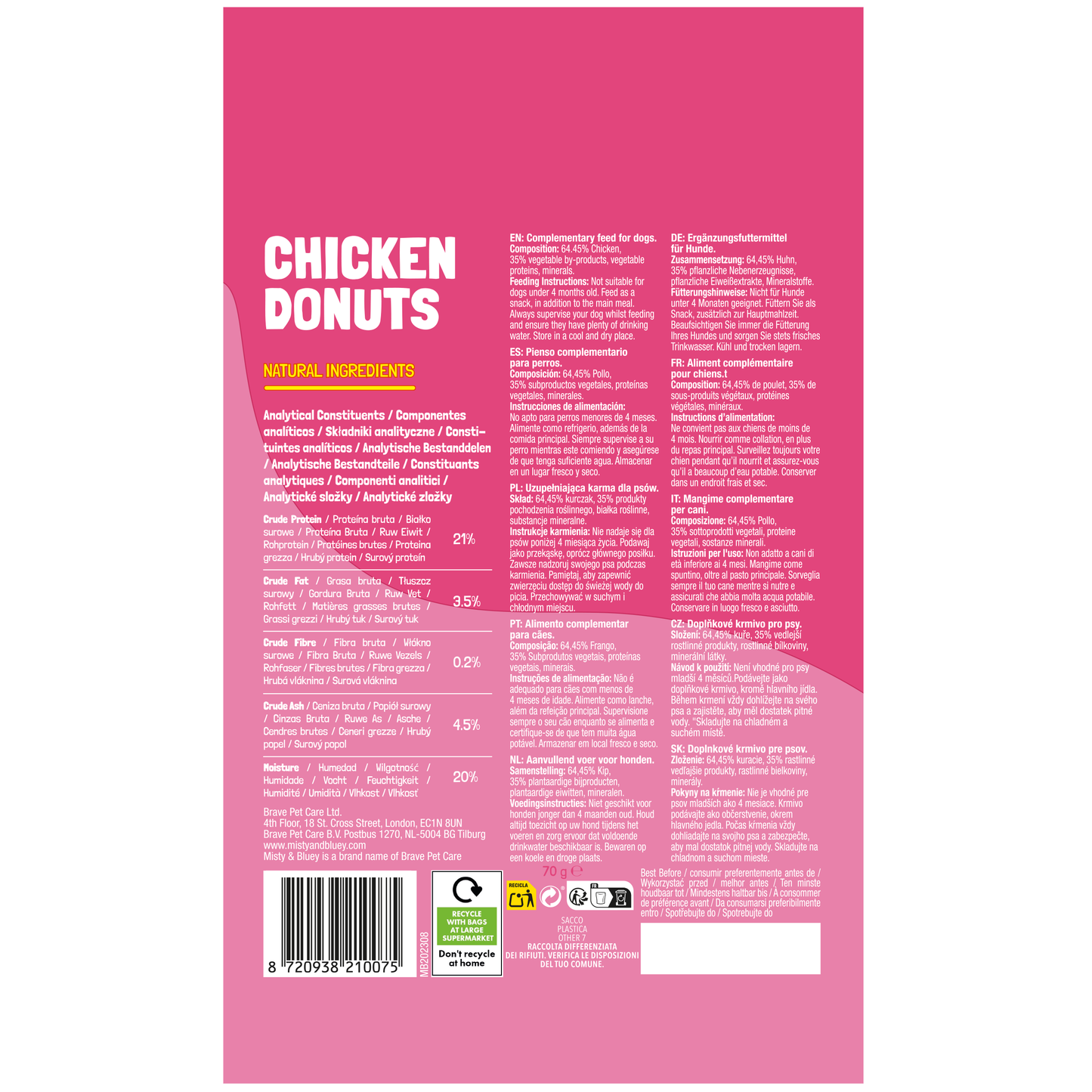 Misty & Bluey Chicken Donuts Dog Chew Treats 70g