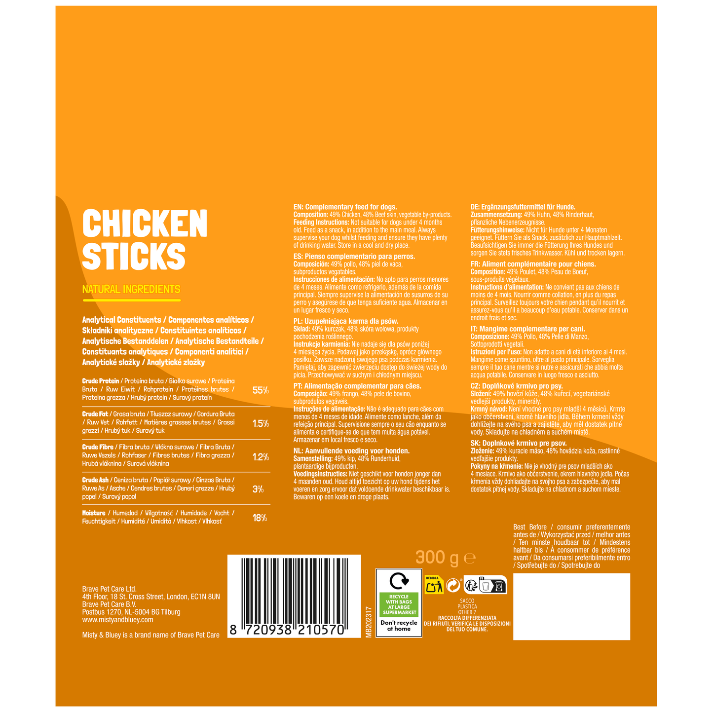 Misty & Bluey Chicken Sticks 300g