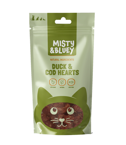 Misty & Bluey Duck & Cod Hearts 50g