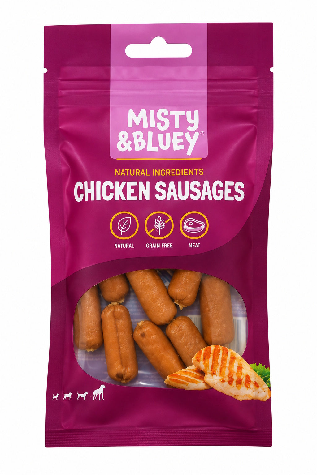 Misty & Bluey Chicken Sausages 60g Delicious Meaty Dog Treats