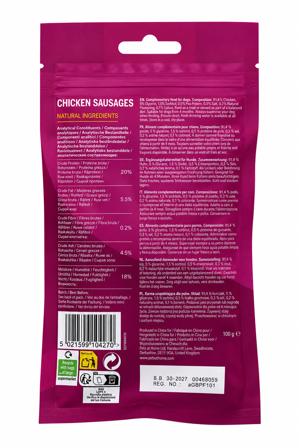 Misty & Bluey Chicken Sausages 60g Delicious Meaty Dog Treats