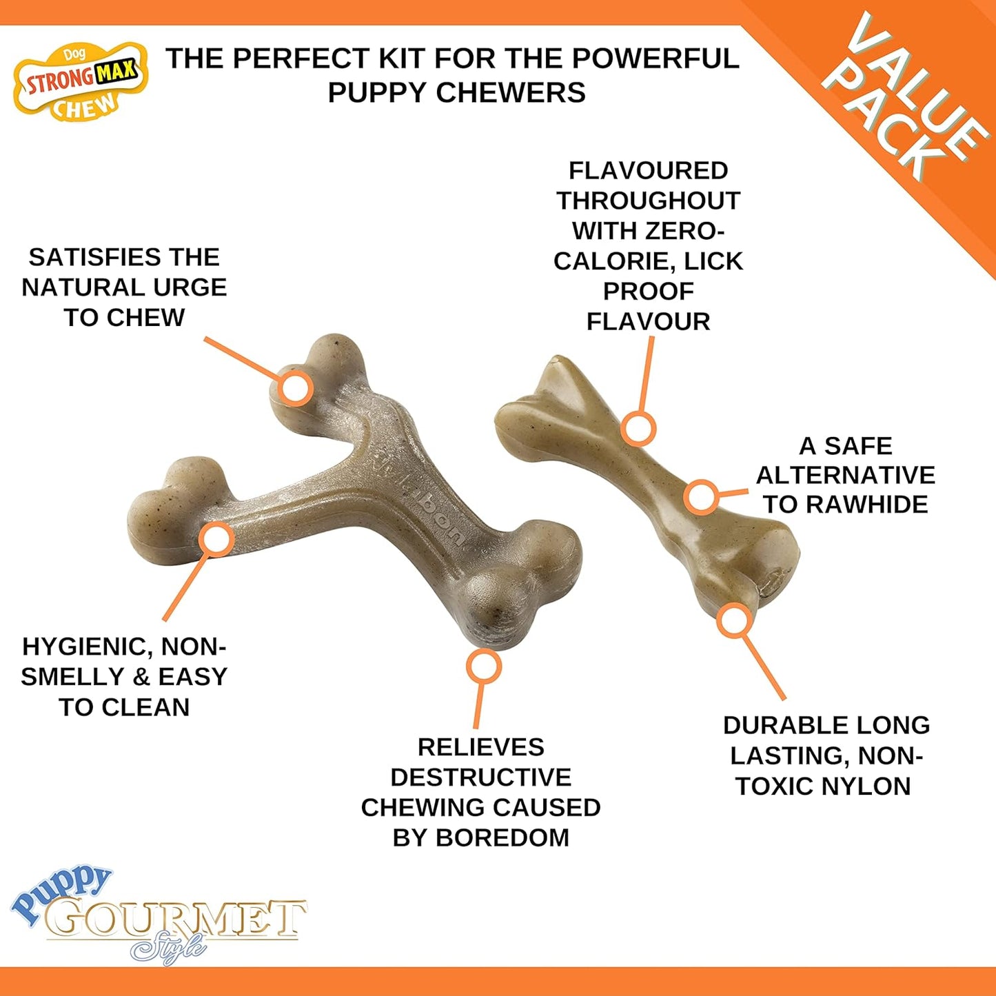 Nylabone Puppy Gourmet Femur & Wishbone Small Twin Pack
